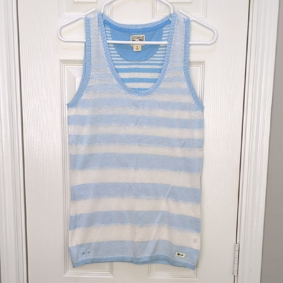 Converse One Star Blue and White Striped Light Sweater Tank Top, Size Medium - Picture 1 of 12